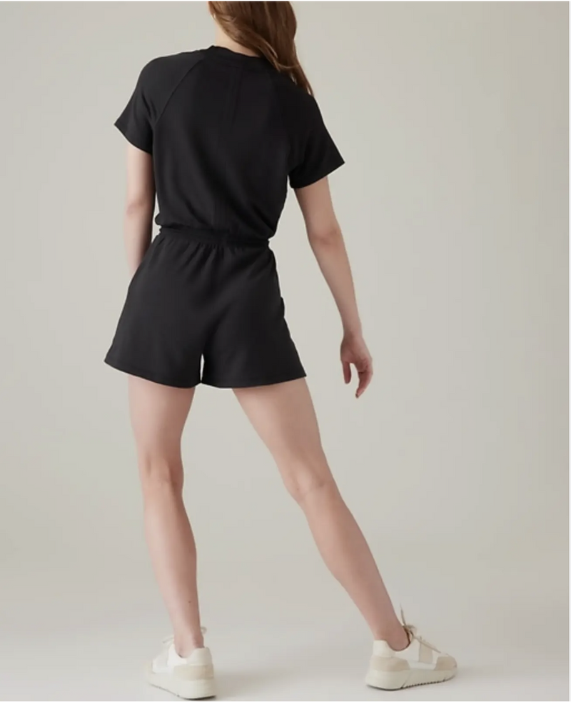 Athleta Black Short Sleeve Balance Romper