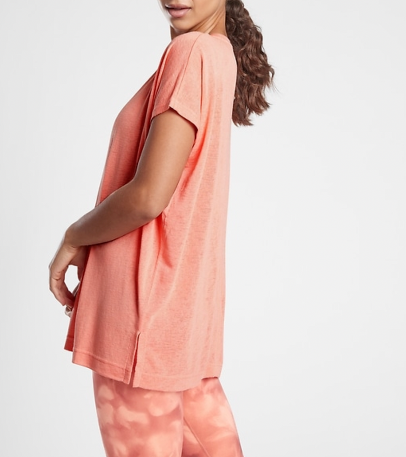 Athleta Island Coral Scoop Short Sleeve Release Breezy Tee
