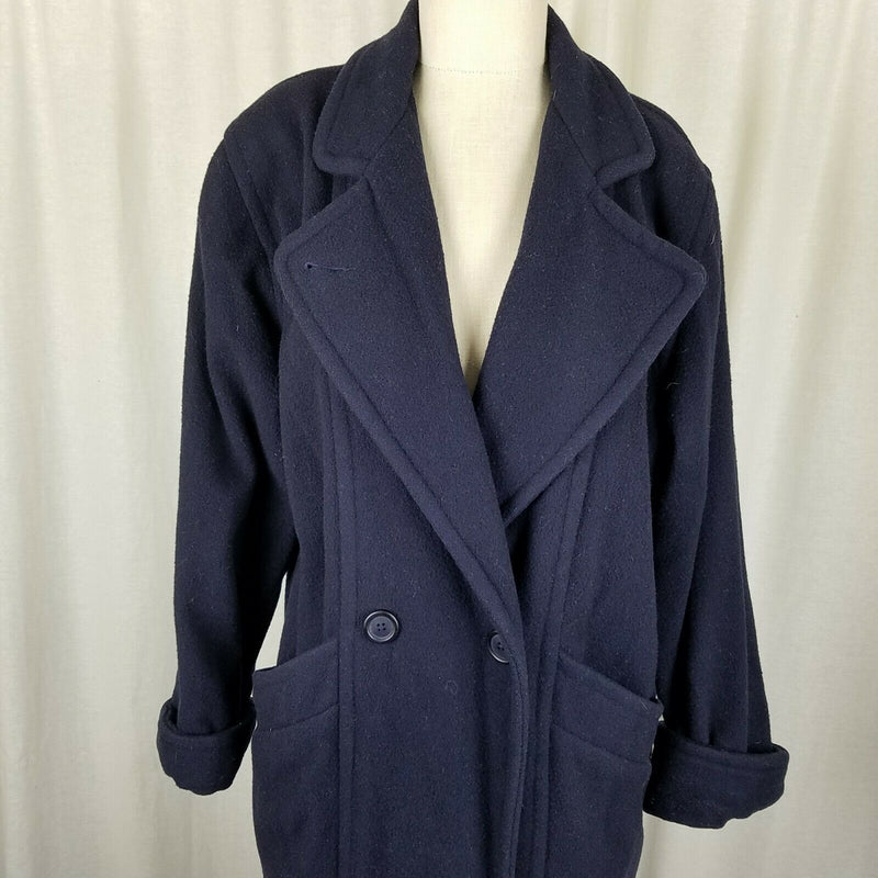 LL Bean Wool Peacoat Long Maxi Womens M L Vintage 80s Oversized Baggy Navy Blue