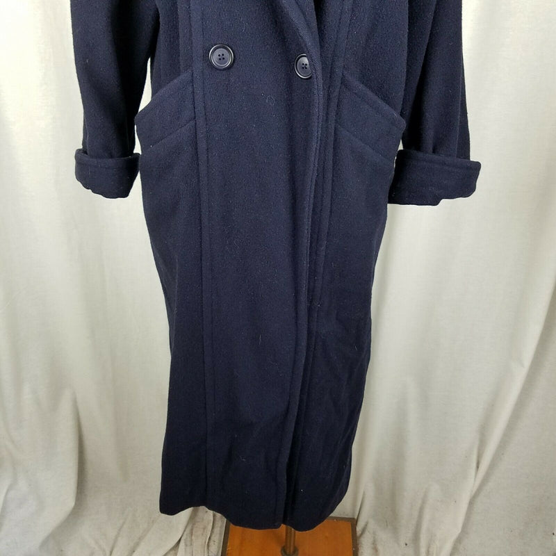 LL Bean Wool Peacoat Long Maxi Womens M L Vintage 80s Oversized Baggy Navy Blue