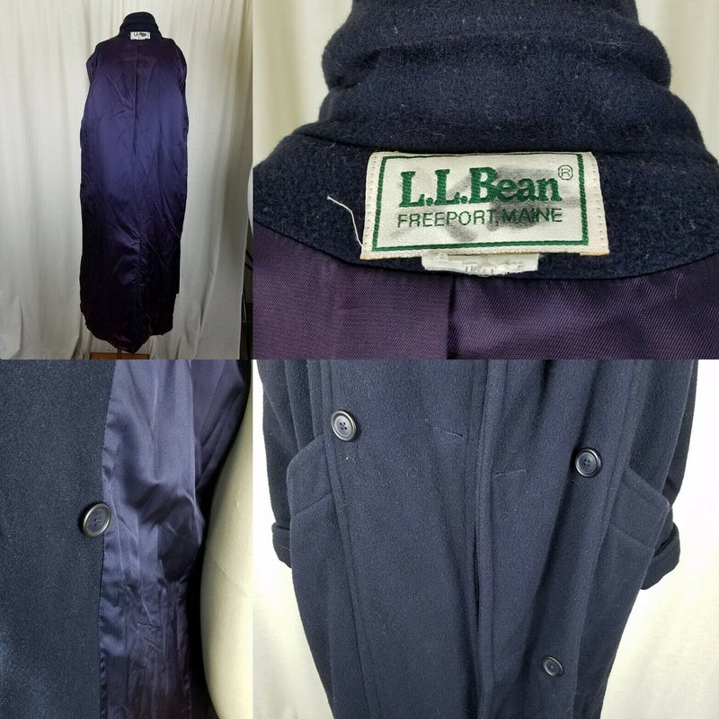 LL Bean Wool Peacoat Long Maxi Womens M L Vintage 80s Oversized Baggy Navy Blue