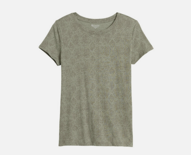 Athleta Green Snake Print Short Sleeve Organic Daily Crew Tee