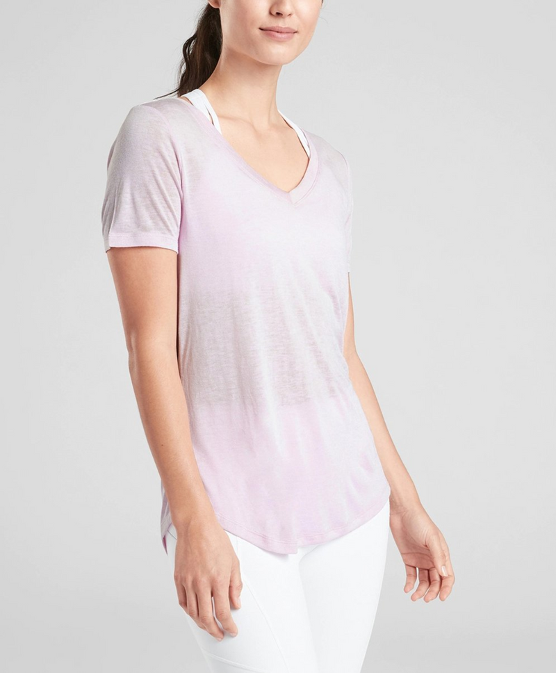 Athleta Lilac Scoop V-Neck Short Sleeve Breezy Tee Top