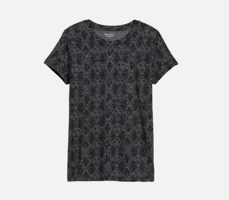 Athleta Black Snake Print Short Sleeve Organic Daily Crew Tee