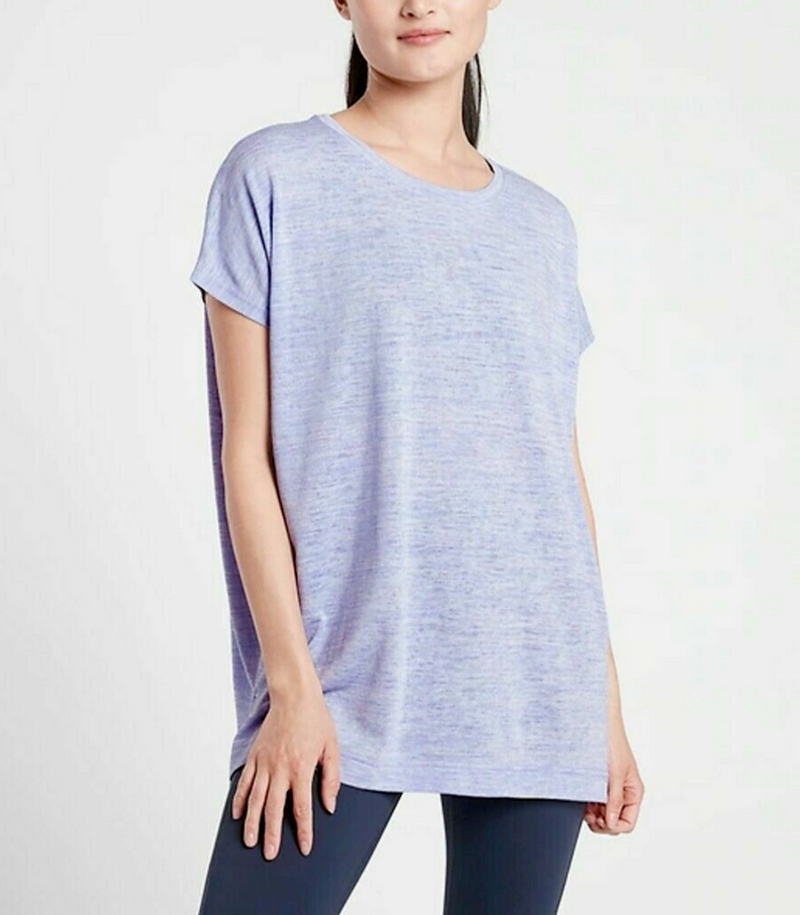 Athleta Periwinkle Heather Scoop Short Sleeve Release Breezy Tee