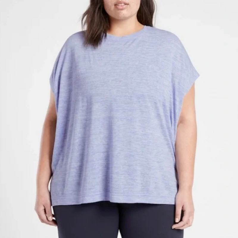 Athleta Periwinkle Heather Scoop Short Sleeve Release Breezy Tee