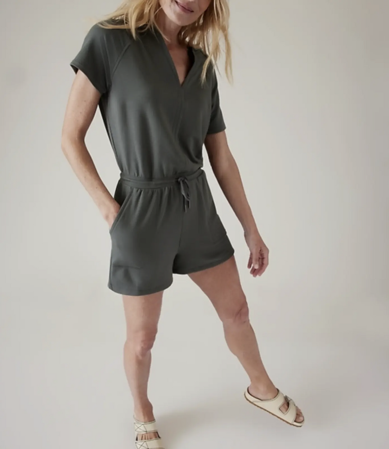 Athleta Bali Green Short Sleeve Balance Romper
