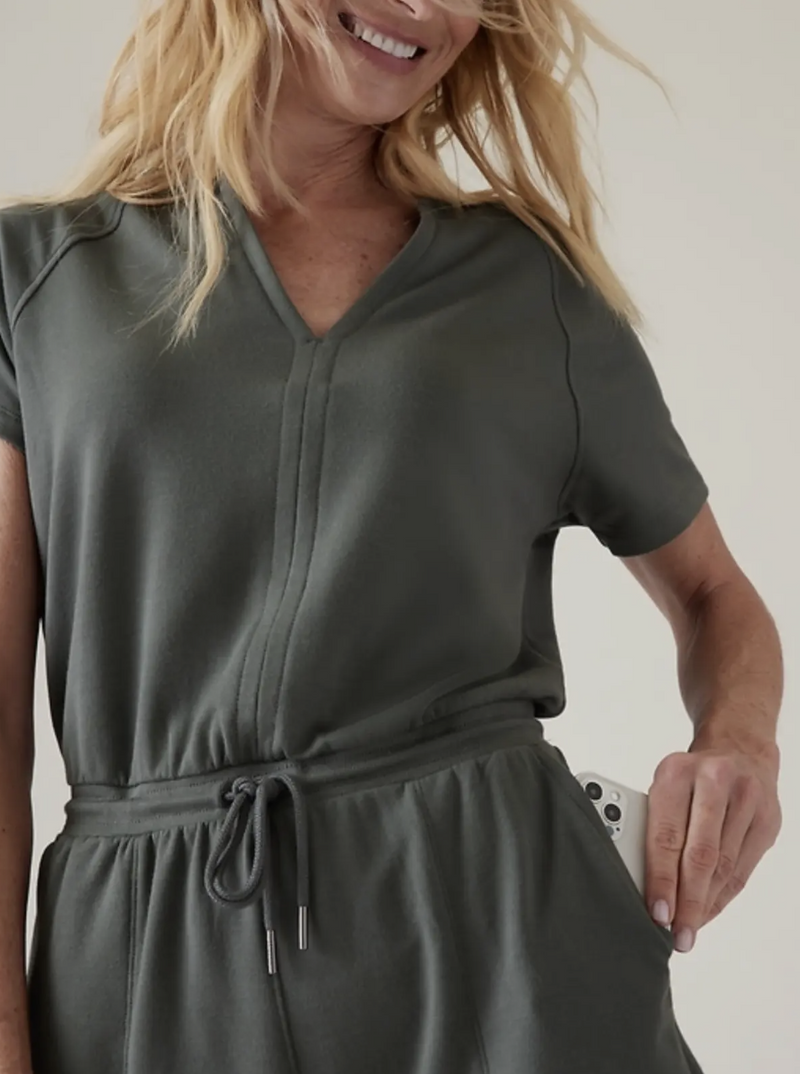 Athleta Bali Green Short Sleeve Balance Romper
