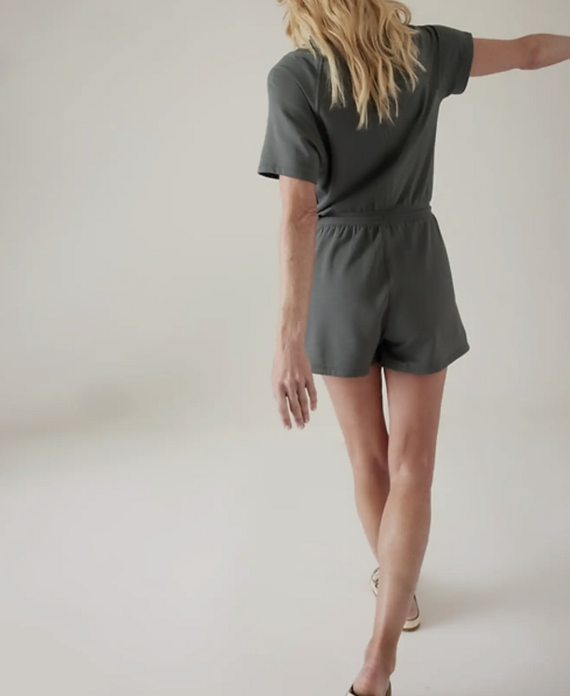 Athleta Bali Green Short Sleeve Balance Romper