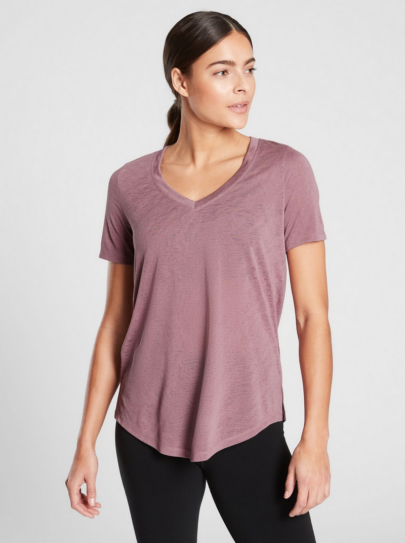 Athleta Cascadian Violet Scoop V-Neck Short Sleeve Breezy Tee Top