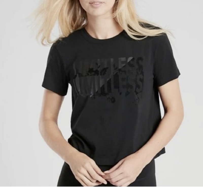 Athleta Black Limitless Graphic Short Sleeve Organic Daily Crop Tee Top