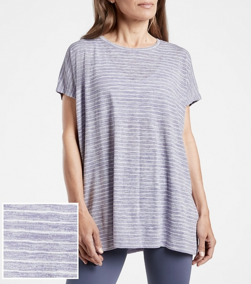 Athleta Blue Striped Scoop Short Sleeve Release Breezy Tee