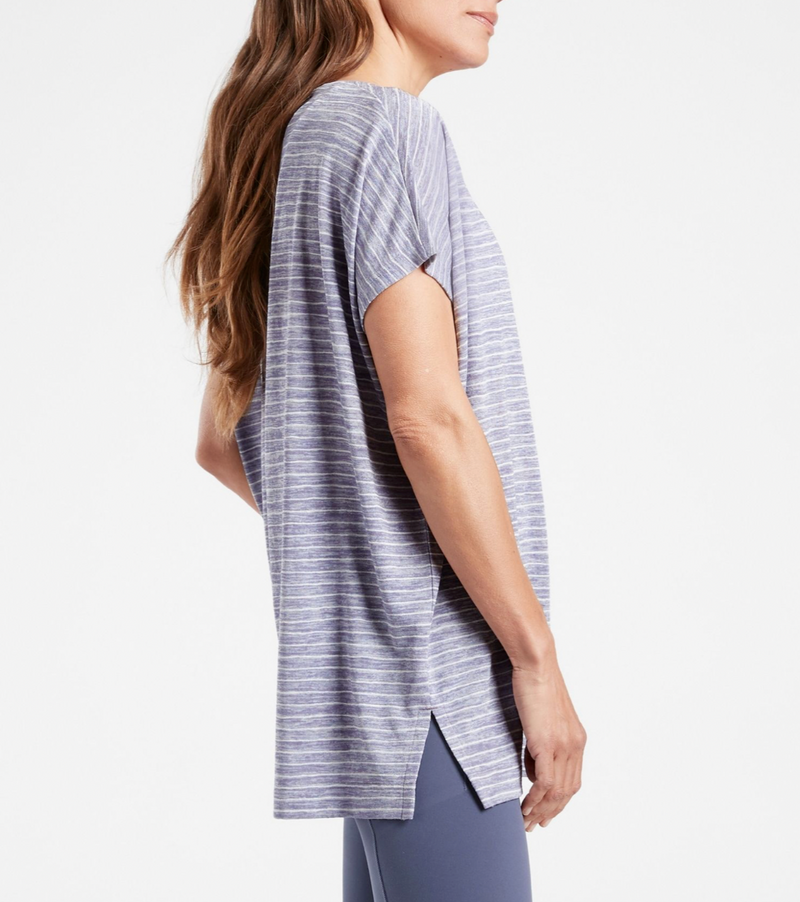 Athleta Blue Striped Scoop Short Sleeve Release Breezy Tee
