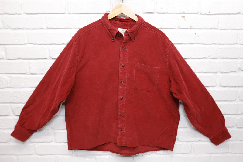 LL Bean Vintage Red Corduroy Shirt Large 2000s