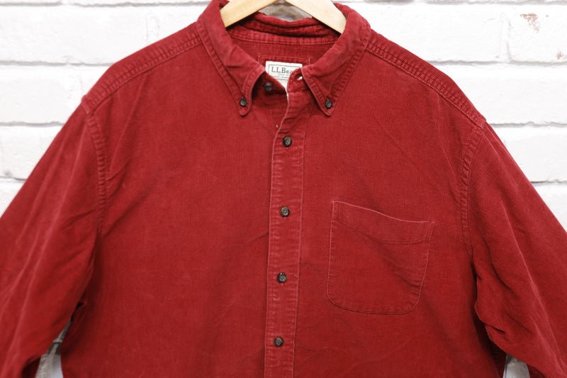 LL Bean Vintage Red Corduroy Shirt Large 2000s