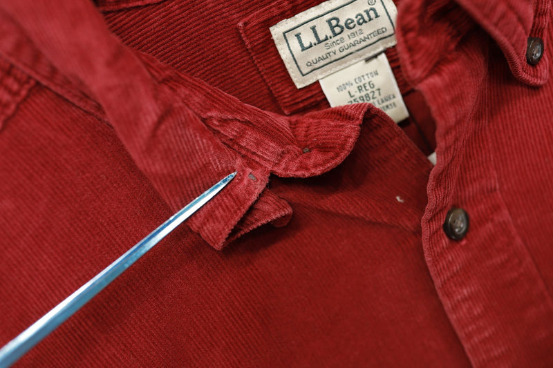 LL Bean Vintage Red Corduroy Shirt Large 2000s