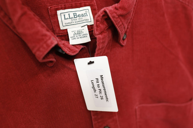 LL Bean Vintage Red Corduroy Shirt Large 2000s