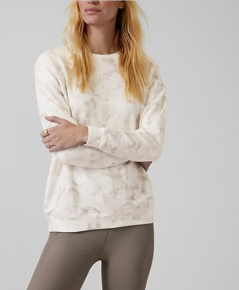 Athleta Chakra Floral Bluff Grey Long Sleeve Balance Printed Pullover Sweatshirt