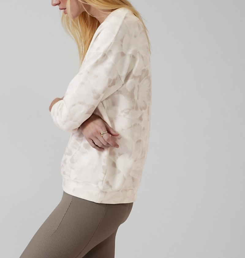 Athleta Chakra Floral Bluff Grey Long Sleeve Balance Printed Pullover Sweatshirt