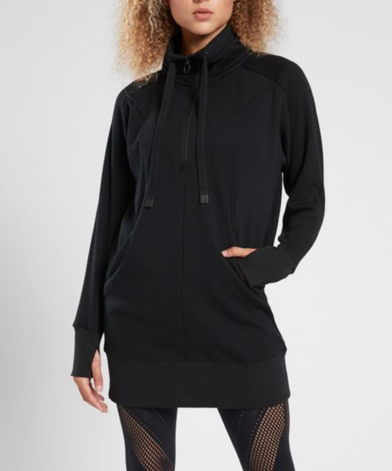 Athleta Black Long Sleeve Pockets 1/4 Zip Cozy Karma Dress