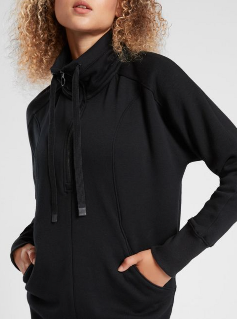 Athleta Black Long Sleeve Pockets 1/4 Zip Cozy Karma Dress