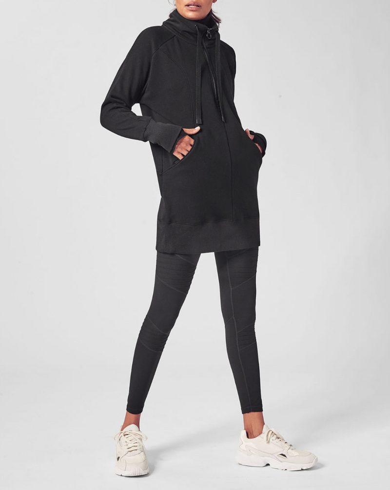 Athleta Black Long Sleeve Pockets 1/4 Zip Cozy Karma Dress