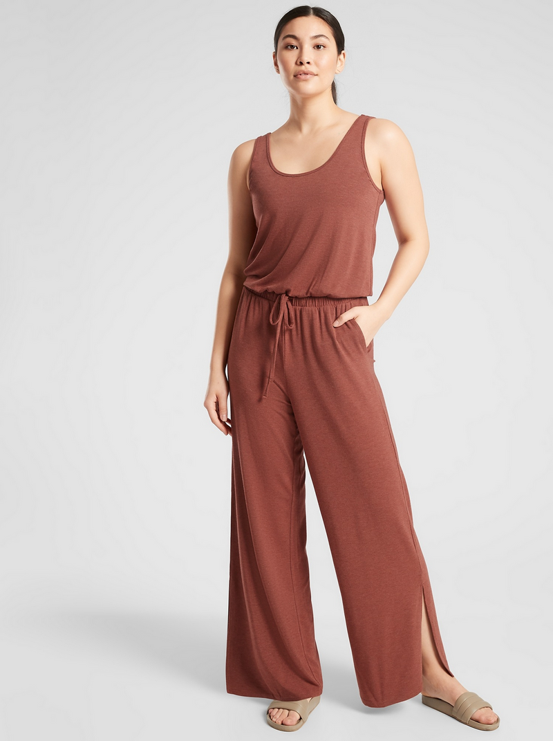 Athleta Heather Rusty Brown UPF 50+ Wide Leg Pants Coastal Romper Jumpsuit