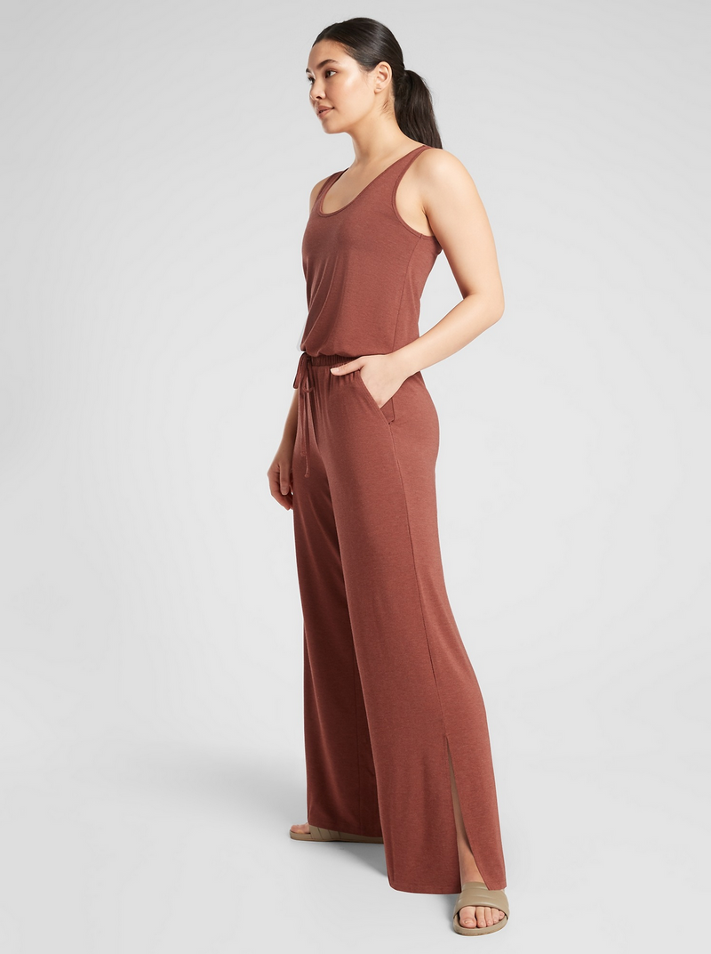 Athleta Heather Rusty Brown UPF 50+ Wide Leg Pants Coastal Romper Jumpsuit