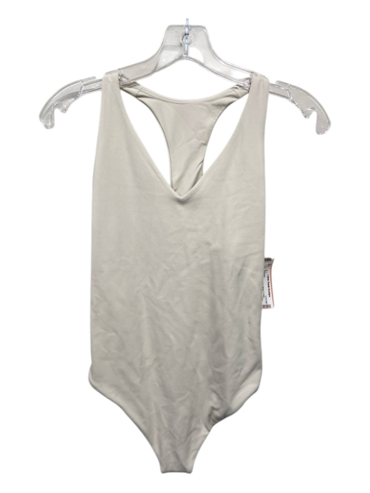Athleta Size S Cream Nylon Blend V Neck Racerback Thong Athletic Bodysuit