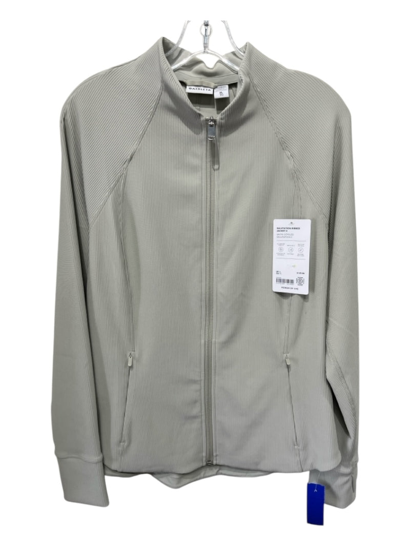 Athleta Size XL Taupe Gray Polyester Ribbed Zip Mock Neck Long Sleeve Jacket