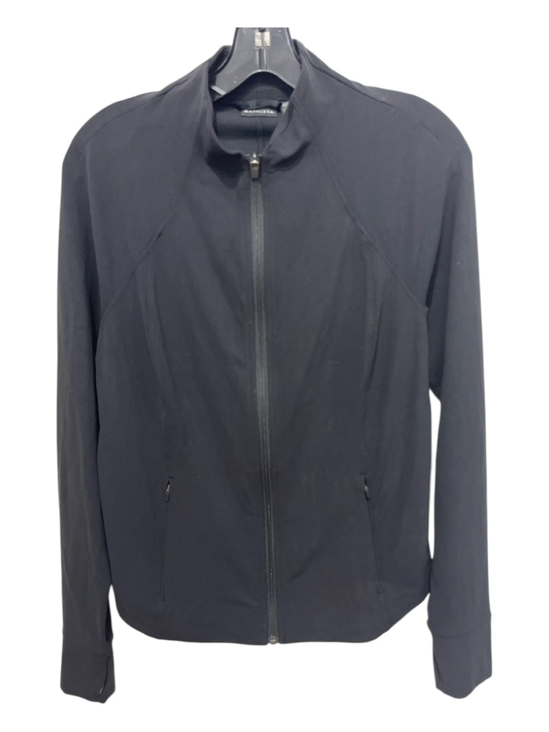 Athleta Size M Black Nylon Blend Zip Up Mock Collar Panelled Zip Pockets Jacket