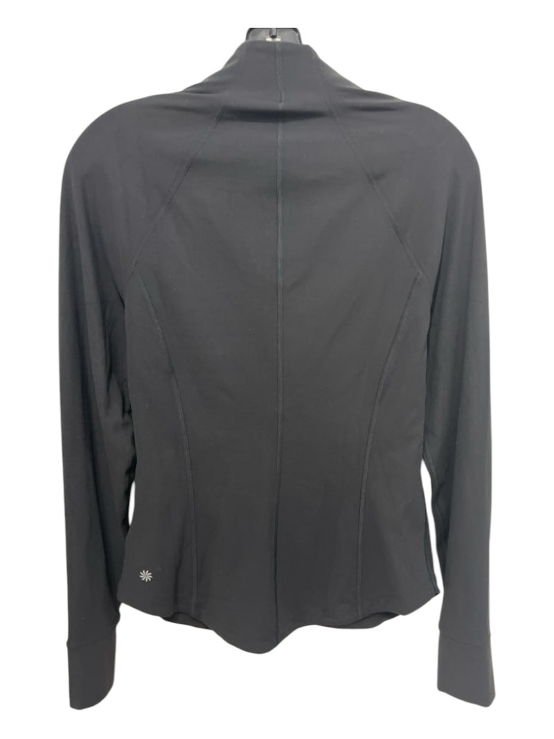 Athleta Size M Black Nylon Blend Zip Up Mock Collar Panelled Zip Pockets Jacket