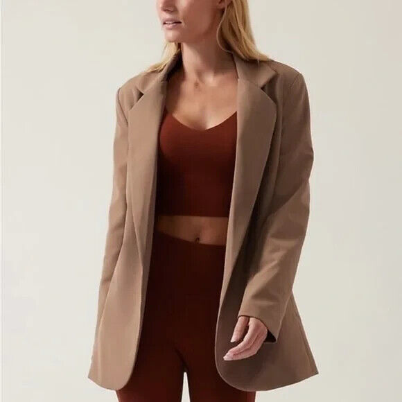 10 - Athleta Brown Endless Primatwill #860105 Open Front Blazer Jacket 0824AT