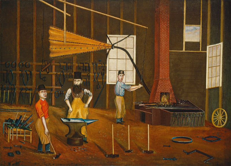 Vintage Blacksmith Shop Oil Painting - Craftsmanship in Focus