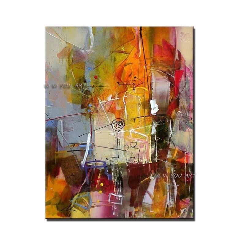 Hand Painted Abstract Colourful Oil Painting On Canvas For Office Hand Painted Modern
