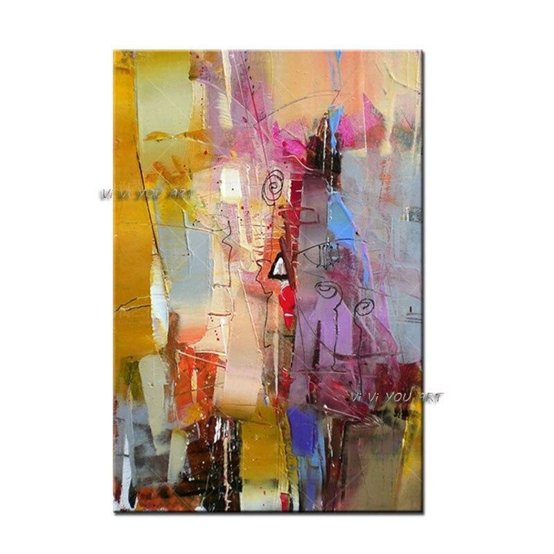 Hand Painted Abstract Colourful Oil Painting On Canvas For Office Hand Painted Modern