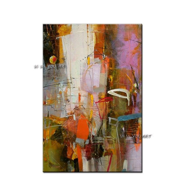 Hand Painted Abstract Colourful Oil Painting On Canvas For Office Hand Painted Modern