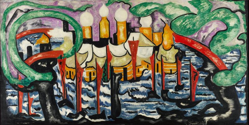 Abstract Coastal Cityscape Oil Painting