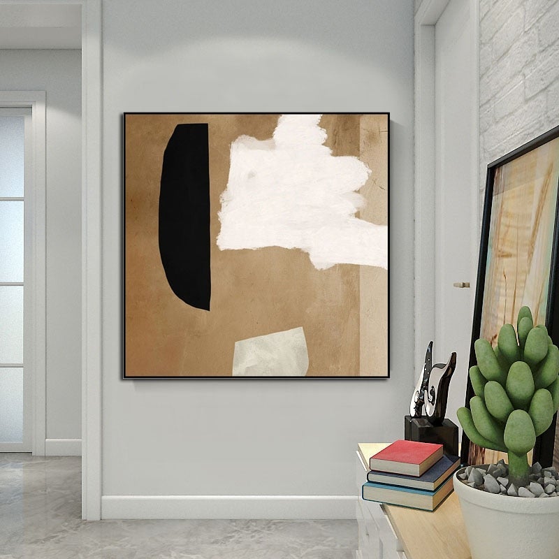 Hand Painted Oil Painting Modern Simple Brown Black White Abstract On Canvas s Room