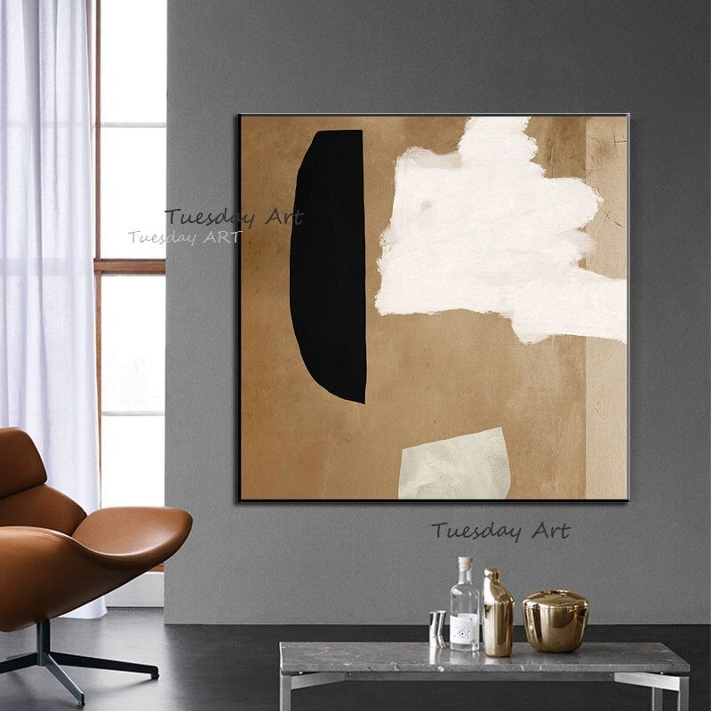 Hand Painted Oil Painting Modern Simple Brown Black White Abstract On Canvas s Room