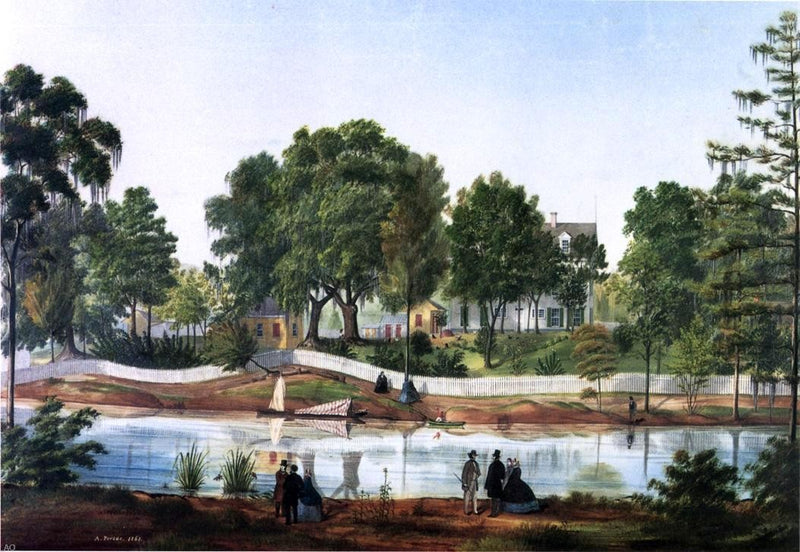 Shadows-on-the-Teche, Bayou-side View by Marie Adrien Persac - Hand Painted Oil Painting
