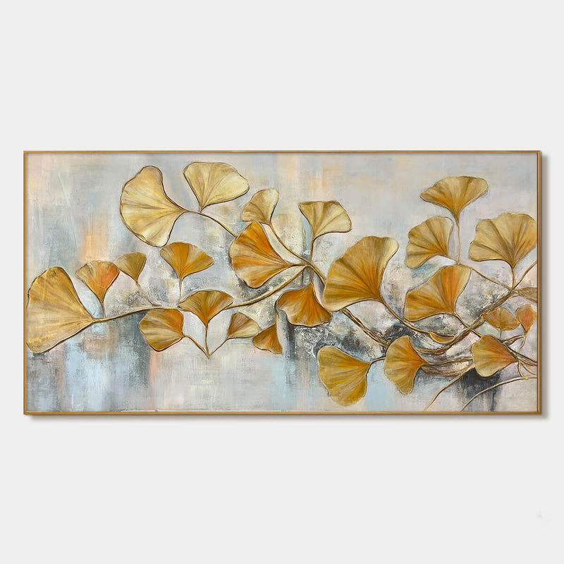 GOLDEN GINKGO: Textured Gold Leaf Oil Painting on Canvas