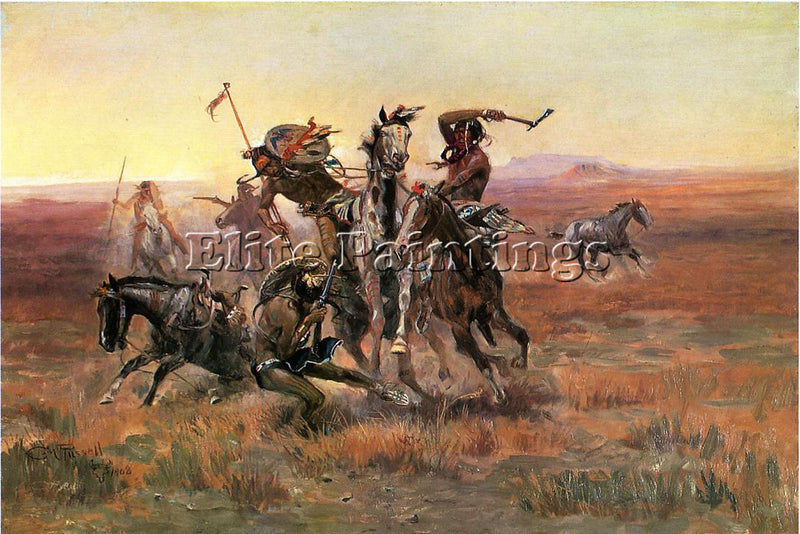 CHARLES RUSSELL WHEN BLACKFEET AND SIOUX MEET ARTIST PAINTING REPRODUCTION OIL