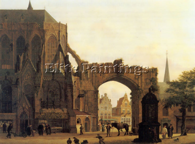 FIGURES NEAR A CHURCH ARTIST PAINTING REPRODUCTION HANDMADE OIL CANVAS REPRO ART
