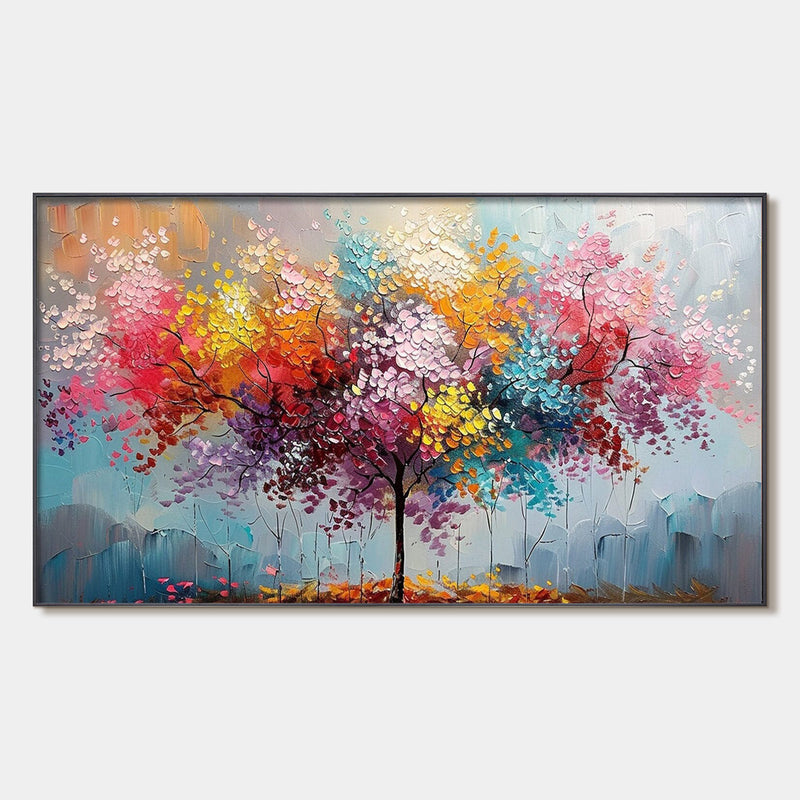 KALEIDOSCOPE DREAM: Textured Multicolored Tree Oil Painting