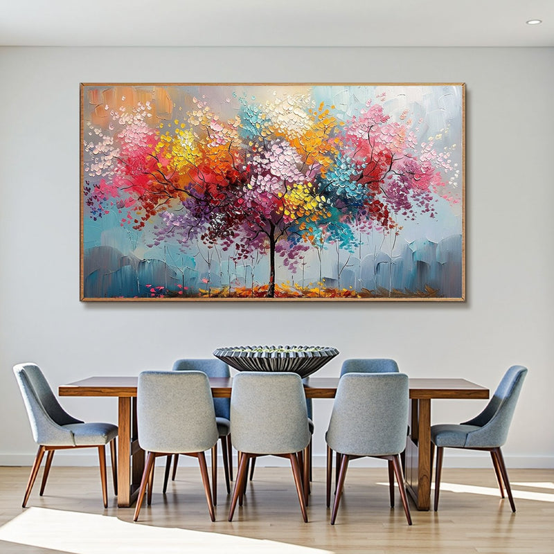 KALEIDOSCOPE DREAM: Textured Multicolored Tree Oil Painting