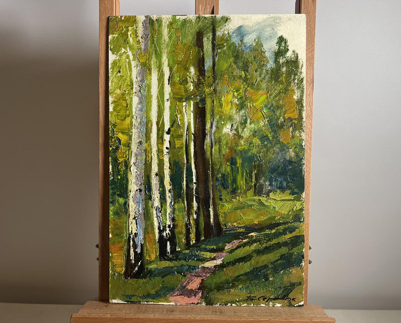 Oil painting Path in the birch forest Boris Serdyuk