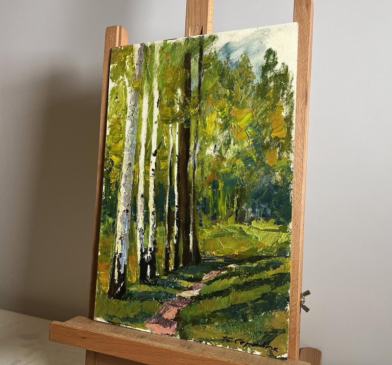 Oil painting Path in the birch forest Boris Serdyuk