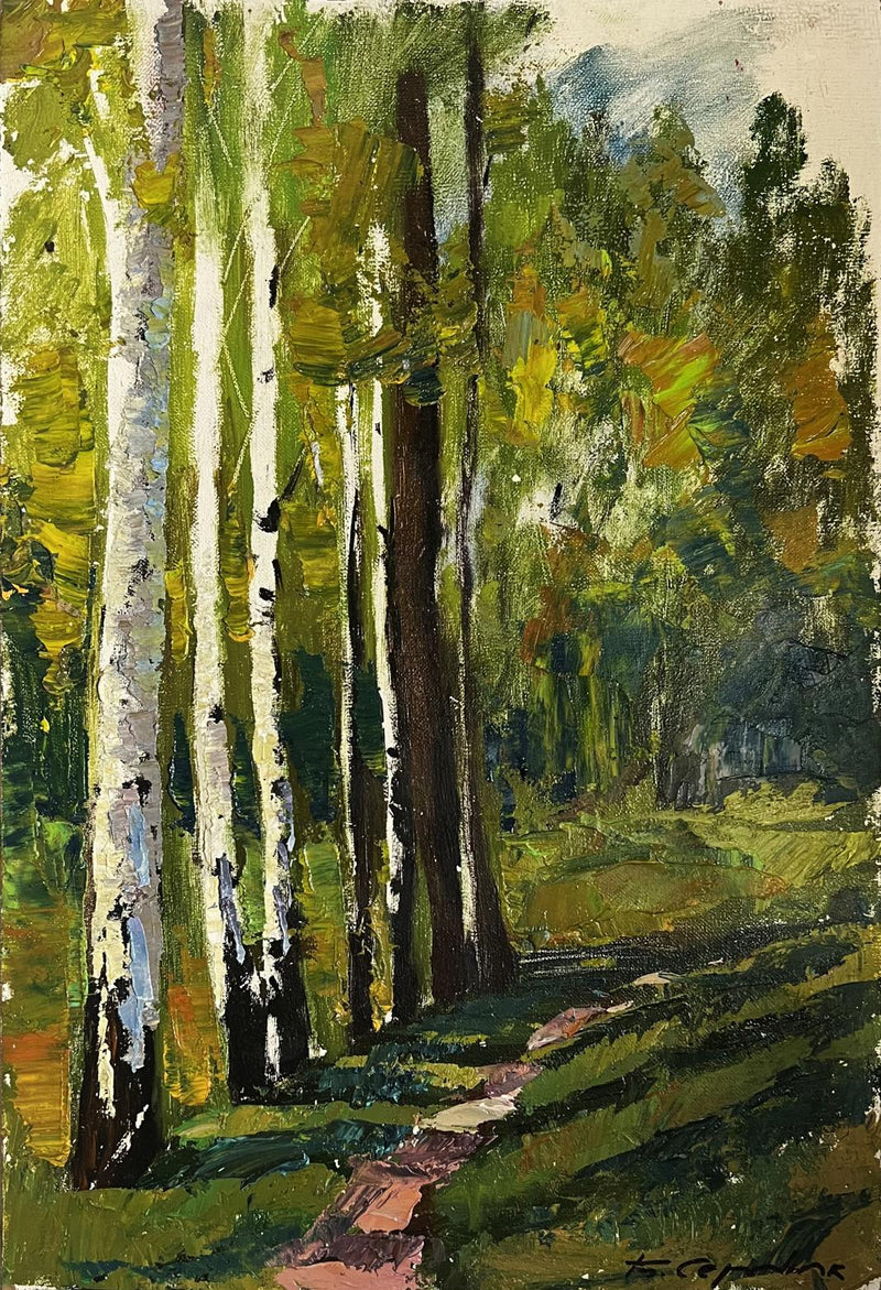 Oil painting Path in the birch forest Boris Serdyuk