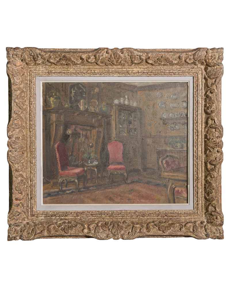 Antique Original Oil Painting of Parisian Home
